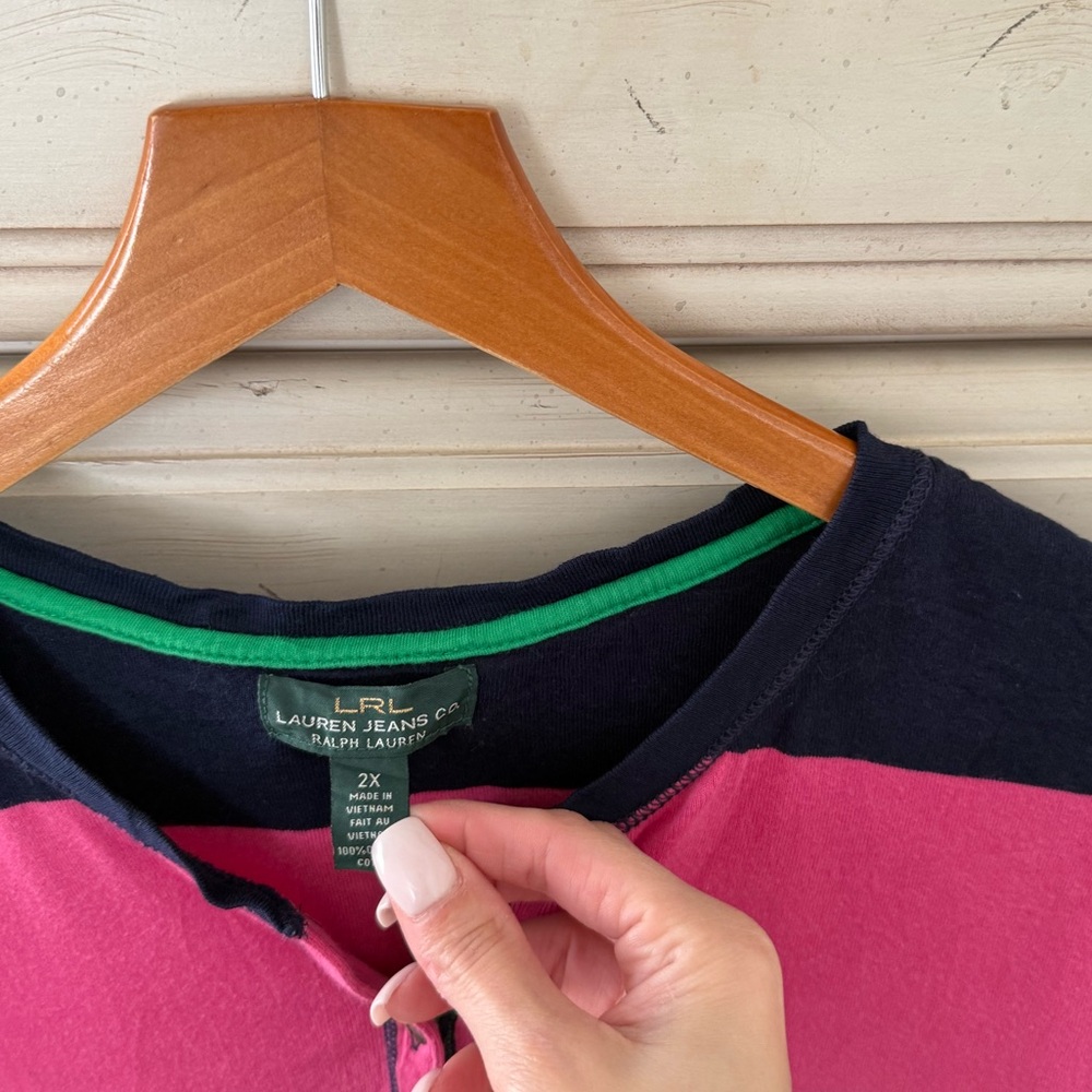 Ralph Lauren Pink Navy Preppy Cotton Top - Picture 3 of 3